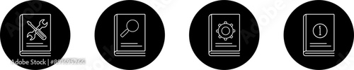 User guide book icon set . manual user book vector icon for web design isolated on Black background