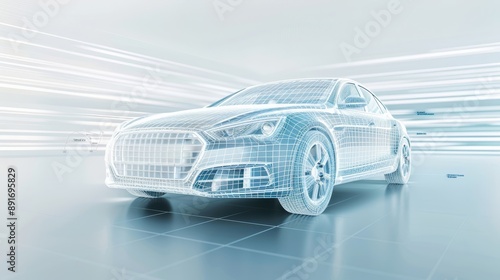 A car is shown in a futuristic setting with a lot of detail