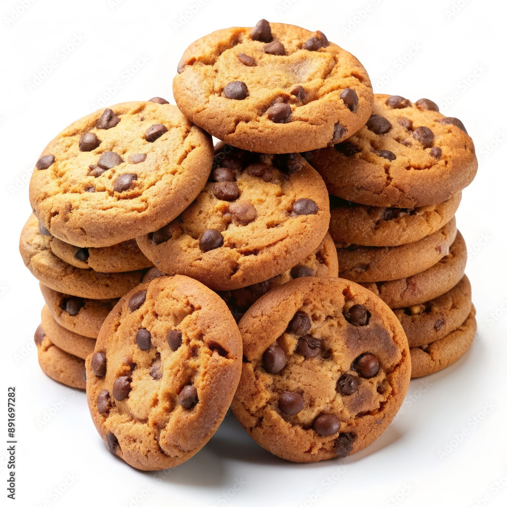 Pile of Chocolate Chip Cookies on White Background Pile of Chocolate Chip Cookies on White Background