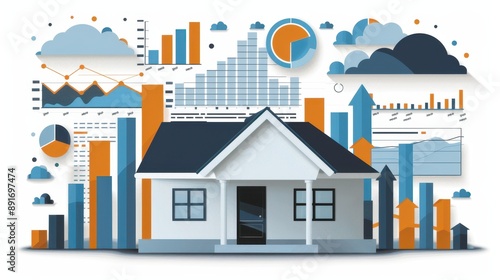 A house is surrounded by a lot of numbers and graphs