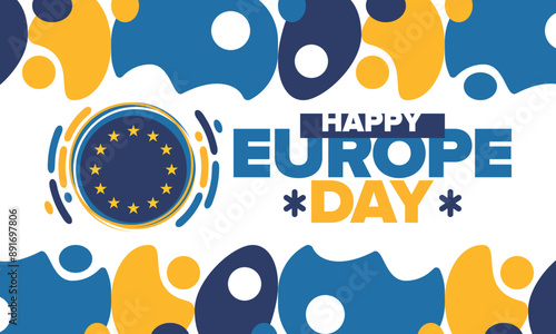 Europe Day. Annual public holiday in May. Is the name of two annual observance days - 5 May by the Council of Europe and 9 May by the European Union. Poster, card, banner and background. Vector