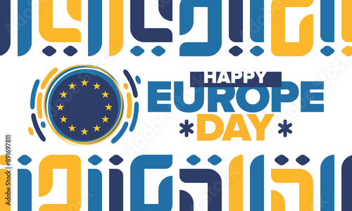 Europe Day. Annual public holiday in May. Is the name of two annual observance days - 5 May by the Council of Europe and 9 May by the European Union. Poster, card, banner and background. Vector