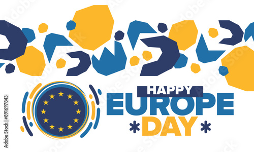 Europe Day. Annual public holiday in May. Is the name of two annual observance days - 5 May by the Council of Europe and 9 May by the European Union. Poster, card, banner and background. Vector