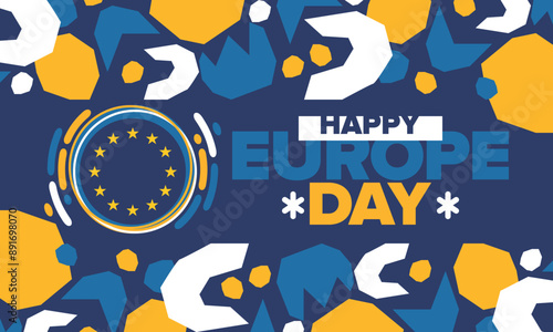 Europe Day. Annual public holiday in May. Is the name of two annual observance days - 5 May by the Council of Europe and 9 May by the European Union. Poster, card, banner and background. Vector