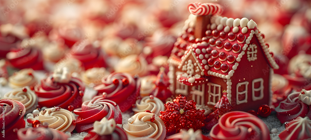 A house made of candy is surrounded by many other candy houses A house made of candy is surrounded by many other candy houses