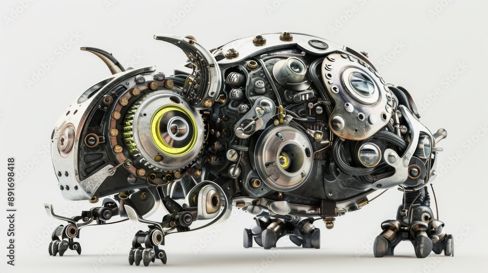 Generative AI illustration of adorable futuristic robotic animals with metal details, old iron, isolated white background, ai generated. Electronics isolated on white. Photo realistic photo. Generative AI illustration of adorable futuristic robotic animals with metal details, old iron, isolated white background, ai generated. Electronics isolated on white. Photo realistic photo.