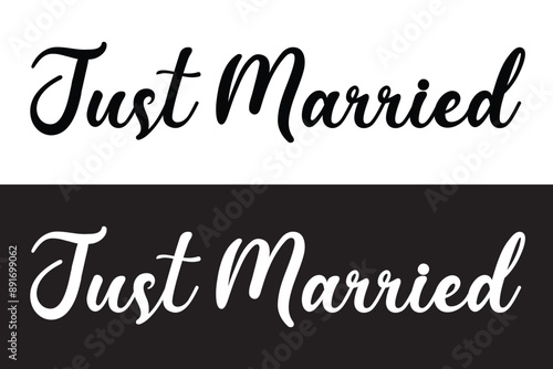 Just married text isolated on white background for wedding. Handwritten lettering composition. Vector just married hand lettering in eps 10.