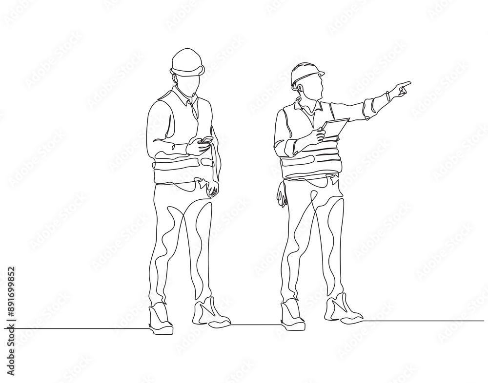 Continuous one line drawing of young construction coordinator manager. One line drawing illustration of young architect manager. Architecture business, Labor day concept line art. Editable outline Continuous one line drawing of young construction coordinator manager. One line drawing illustration of young architect manager. Architecture business, Labor day concept line art. Editable outline