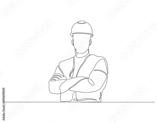 Continuous one line drawing of young construction coordinator manager. One line drawing illustration of young architect manager. Architecture business, Labor day concept line art. Editable outline