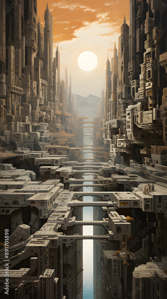 Naklejka premium Futuristic River Cityscape