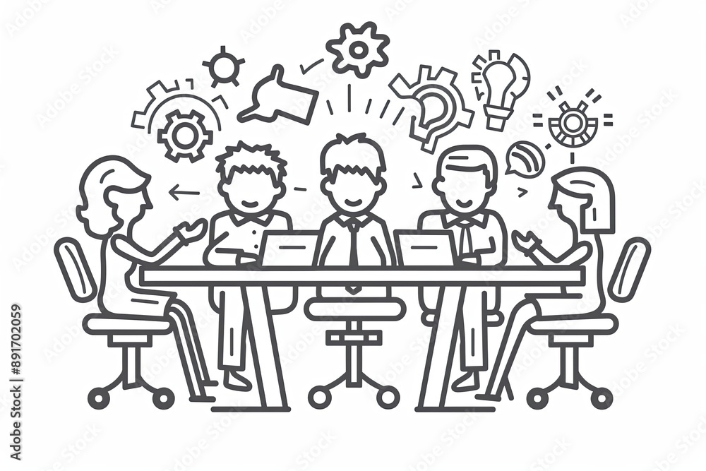 Outline of a business team collaborating and working as a unit Outline of a business team collaborating and working as a unit