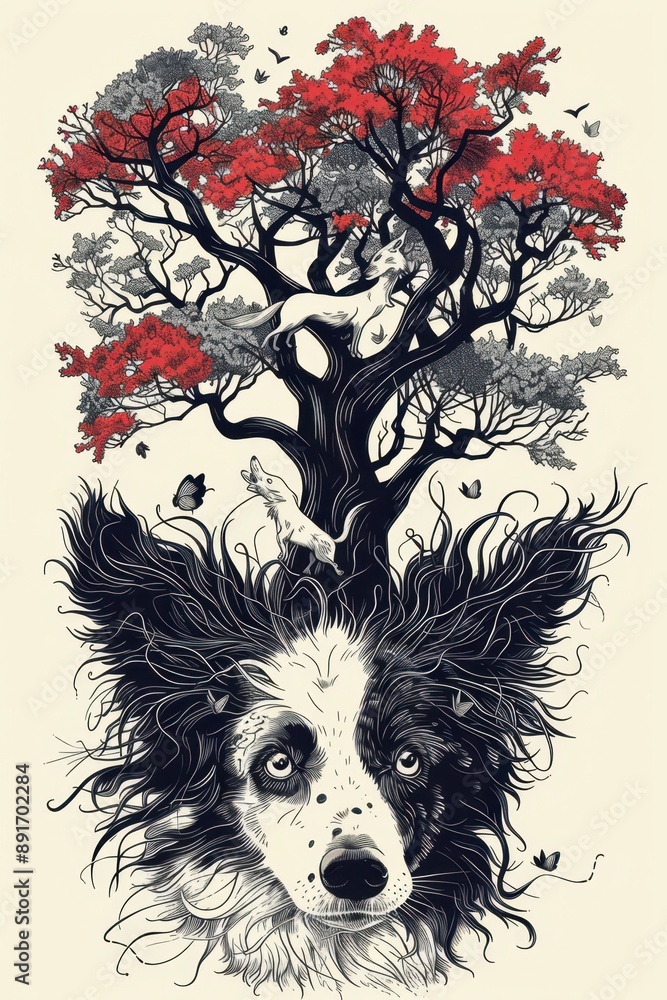 Fototapeta premium a dog with a tree in the background