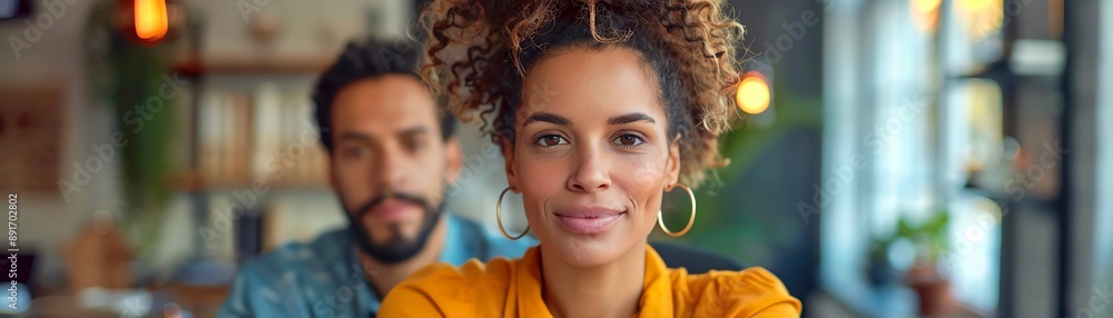 A male and female employee working together in a tech startup office A male and female employee working together in a tech startup office