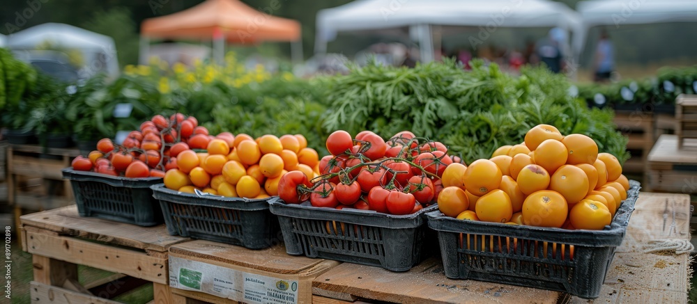 Fresh Tomatoes at a Farmers Market Stall Fresh Tomatoes at a Farmers Market Stall