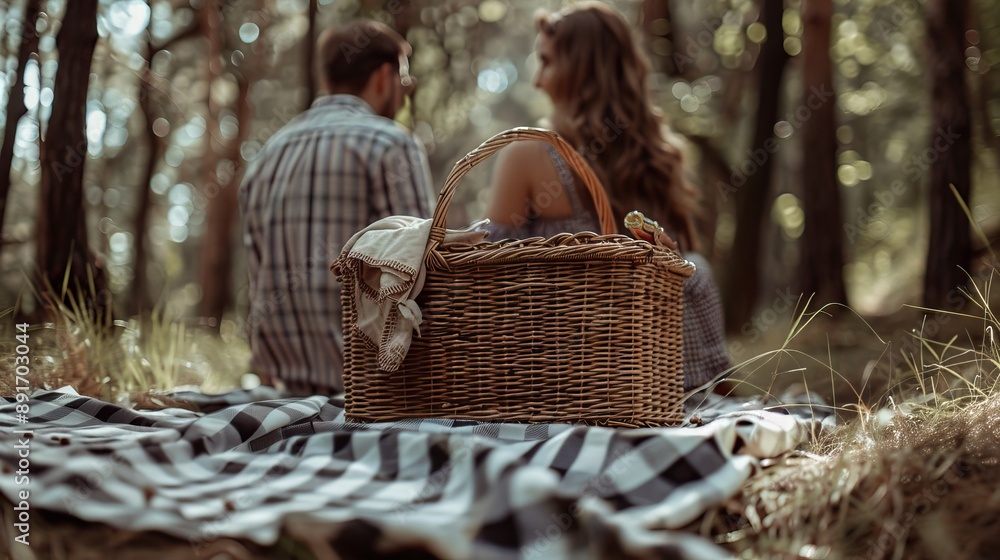 Picnic with a picnic blanket, picnic basket, fruits or cake, camera, drinks, glasses, books and bread. High quality AI generated image Picnic with a picnic blanket, picnic basket, fruits or cake, camera, drinks, glasses, books and bread. High quality AI generated image