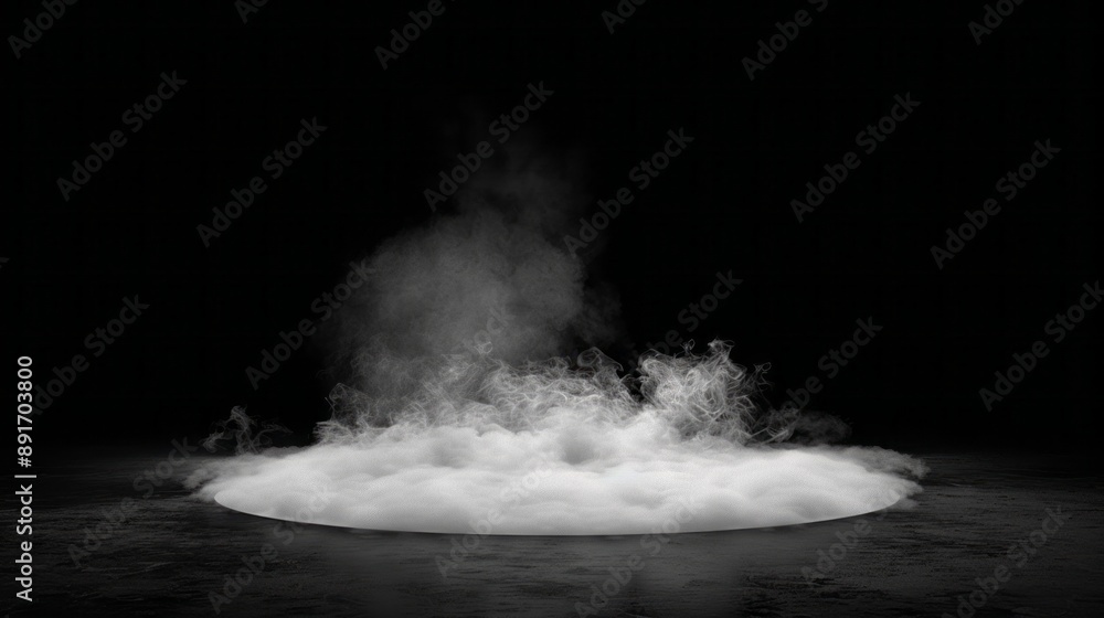 Obraz premium Smoke black ground fog cloud floor mist background steam dust dark white horror overlay. Ground smoke haze night black water atmosphere 3d magic