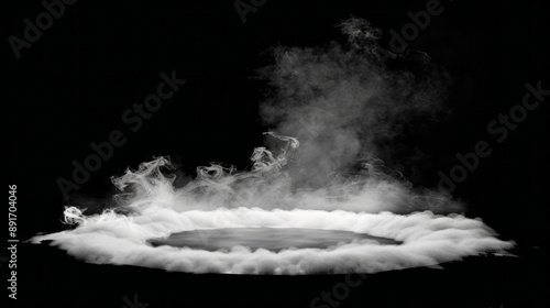 Smoke black ground fog cloud floor mist background steam dust dark white horror overlay. Ground smoke haze night black water atmosphere 3d magic