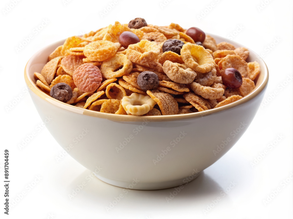 Crunchy Breakfast Cereal in a White Bowl Crunchy Breakfast Cereal in a White Bowl