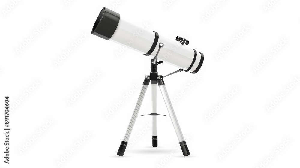 white telescope on tripod isolated on white background. Astronomy objects isolated on white. Photo realistic photo.