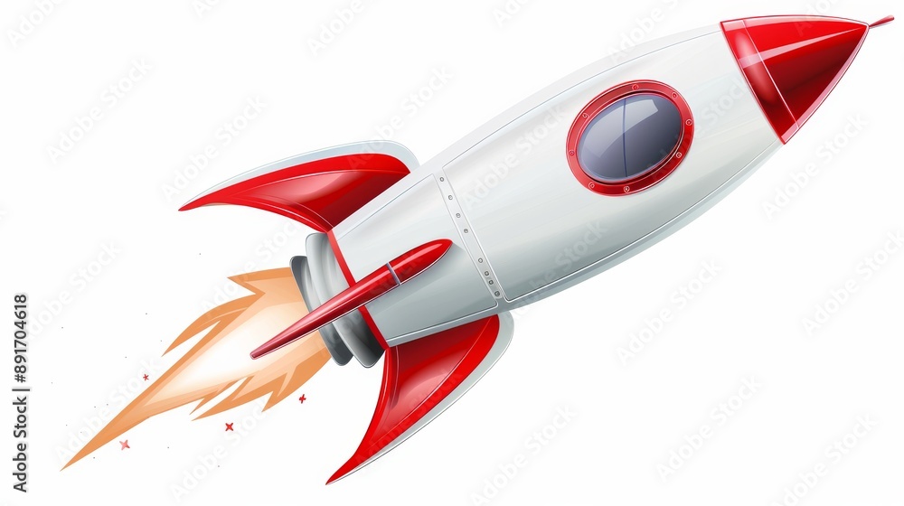 Illustration of cartoon rocket on white background. Astronomy objects isolated on white. Photo realistic photo. Illustration of cartoon rocket on white background. Astronomy objects isolated on white. Photo realistic photo.