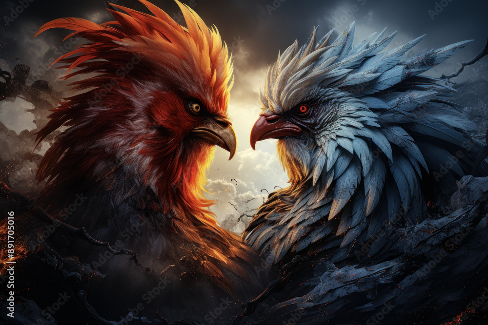 Fototapeta premium Fiery Duel Between Two Roosters