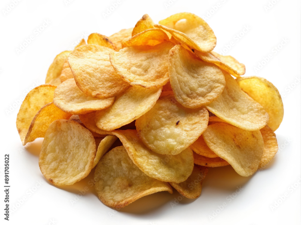 Pile of Crispy Potato Chips on White Background Pile of Crispy Potato Chips on White Background