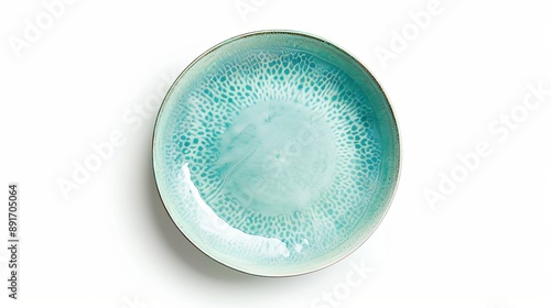 Round empty ceramic plate with a pastel blue turquoise aqua texture