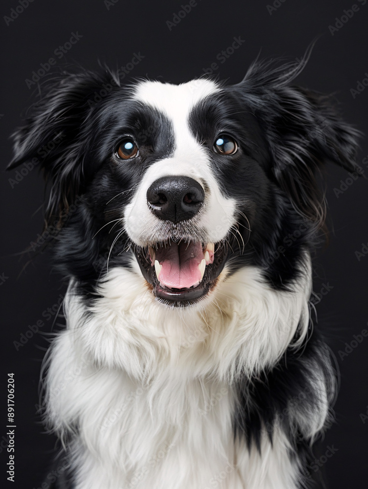 Close-Up Portraits of Happy Fluffy Dogs with Joyful Expressions on Black Backgrounds Showcasing Well-Groomed Fur and Playful Personalities Close-Up Portraits of Happy Fluffy Dogs with Joyful Expressions on Black Backgrounds Showcasing Well-Groomed Fur and Playful Personalities