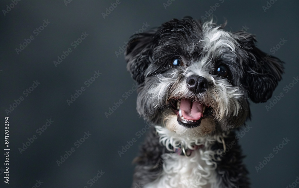 Close-Up Portraits of Happy Fluffy Dogs with Joyful Expressions on Black Backgrounds Showcasing Well-Groomed Fur and Playful Personalities Close-Up Portraits of Happy Fluffy Dogs with Joyful Expressions on Black Backgrounds Showcasing Well-Groomed Fur and Playful Personalities