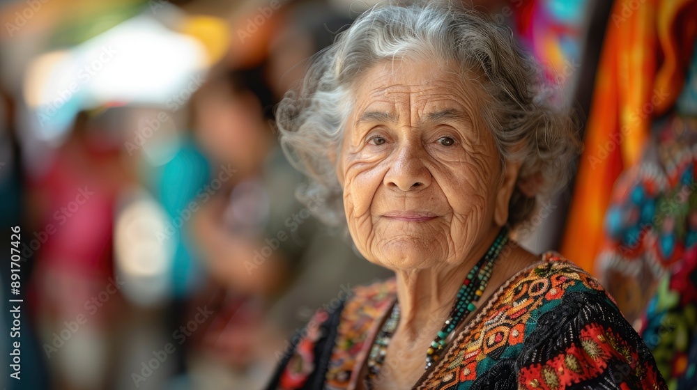An elderly woman attending a craft fair, examining handmade goods and chatting with vendors. The colorful market setting and her engaged expression highlight the enjoyment of discovering unique items An elderly woman attending a craft fair, examining handmade goods and chatting with vendors. The colorful market setting and her engaged expression highlight the enjoyment of discovering unique items
