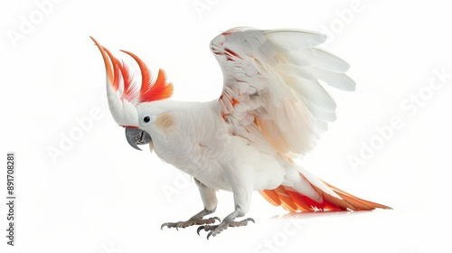 portrait of a crest spread Major Mitchell's cockatoo, Lophochroa leadbeateri, isolated on white. Birds isolated on white. Photo realistic photo. photo