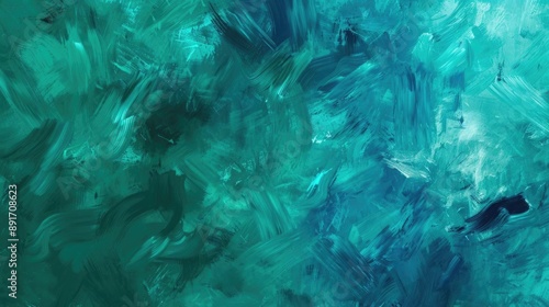 Abstract background featuring blue-green brush strokes and spots, emphasizing a lively and artistic design.