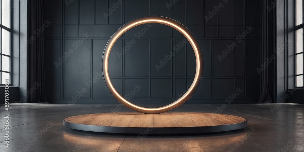 Modern Circular Platform with Elegant Backdrop for Product Display. Modern Circular Platform with Elegant Backdrop for Product Display.