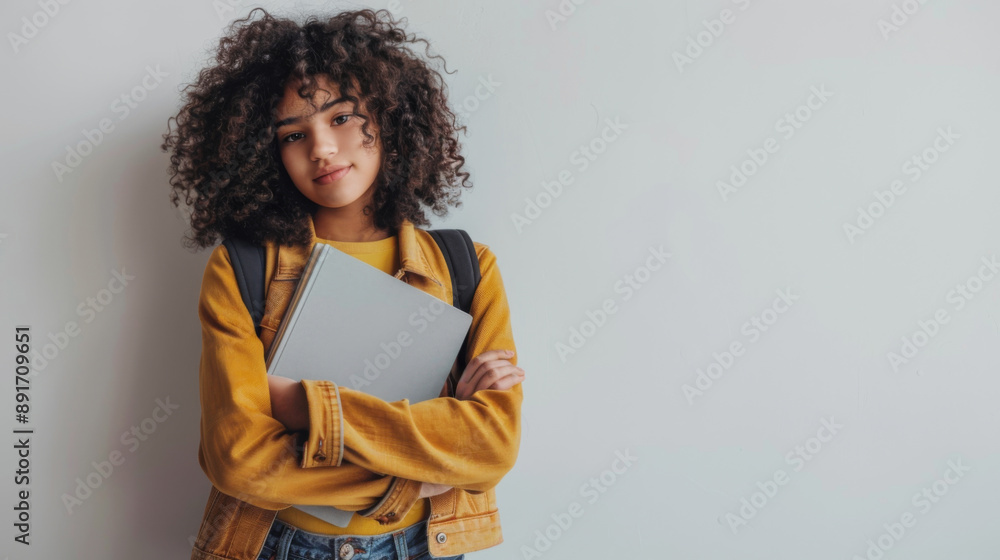 Obraz premium Head Held High, Curls Undeniably Her Own: A Portrait of Self-Assurance