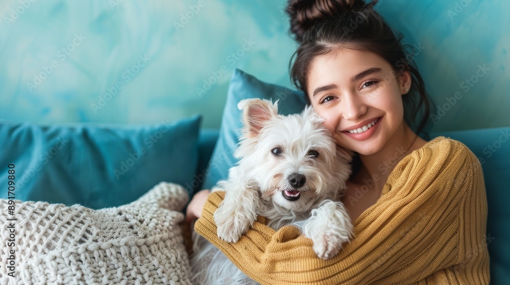 Promoting Rabies Awareness: Woman and Dog in a Cozy Home Promoting Rabies Awareness: Woman and Dog in a Cozy Home