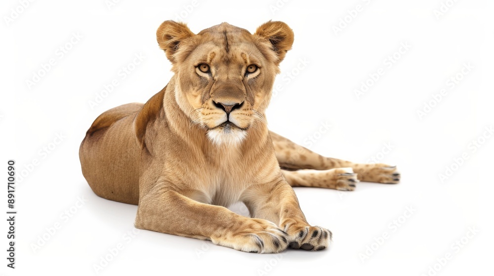 Fototapeta premium lioness isolated on white background. Mammals isolated on white. Photo realistic photo.