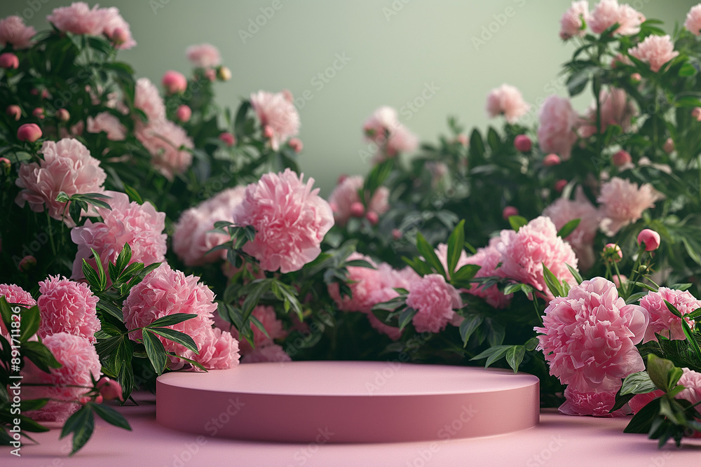 Empty Podium Decorated With Pink and White Peonies Empty Podium Decorated With Pink and White Peonies