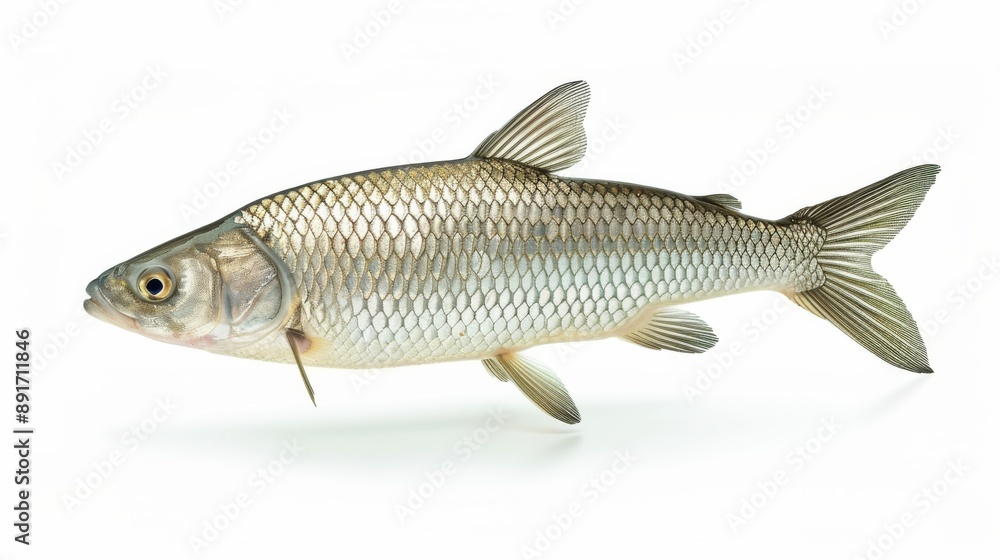 Fototapeta premium Grey mullet fish isolated on the white background. Fish isolated on white. Photo realistic photo.