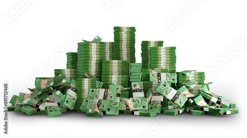 Big stacks of Australian dollar notes. A lot of money isolated on transparent background. 3d rendering of bundles of cash
