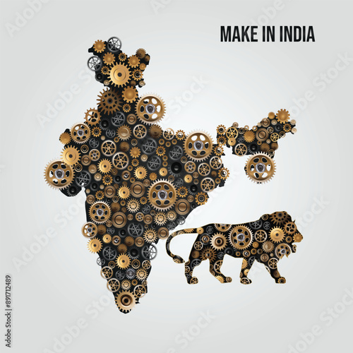 vector illustration of India made of realistic gears. industry development concept