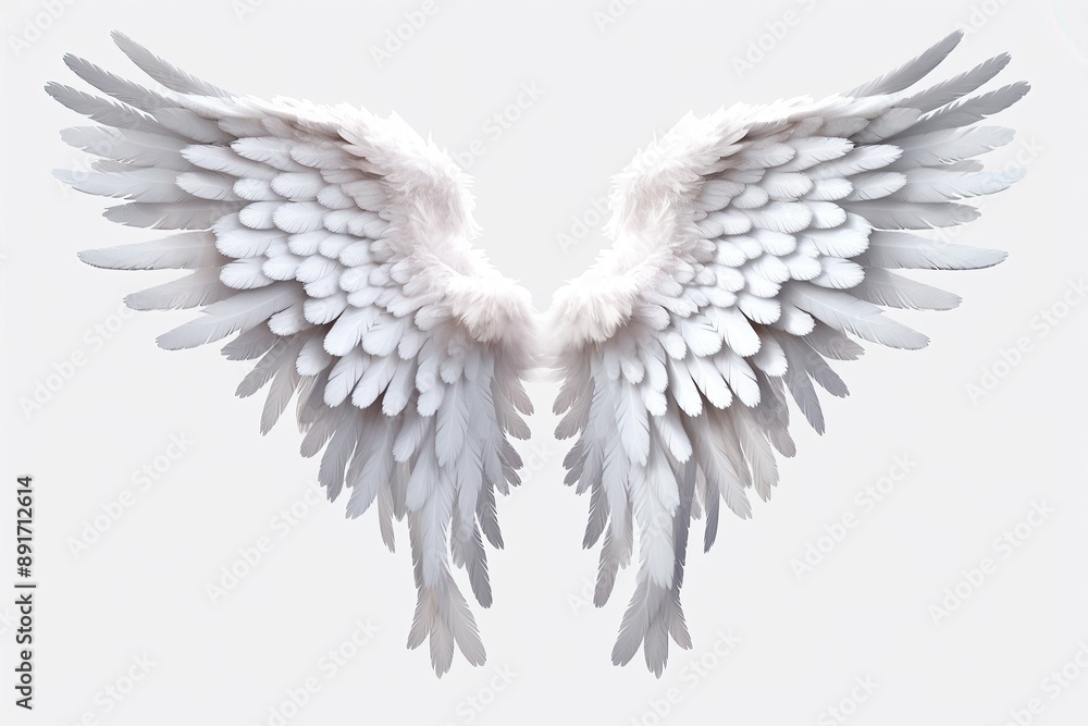 White feathered angel wings symbolizing purity on a transparent background White feathered angel wings symbolizing purity on a transparent background