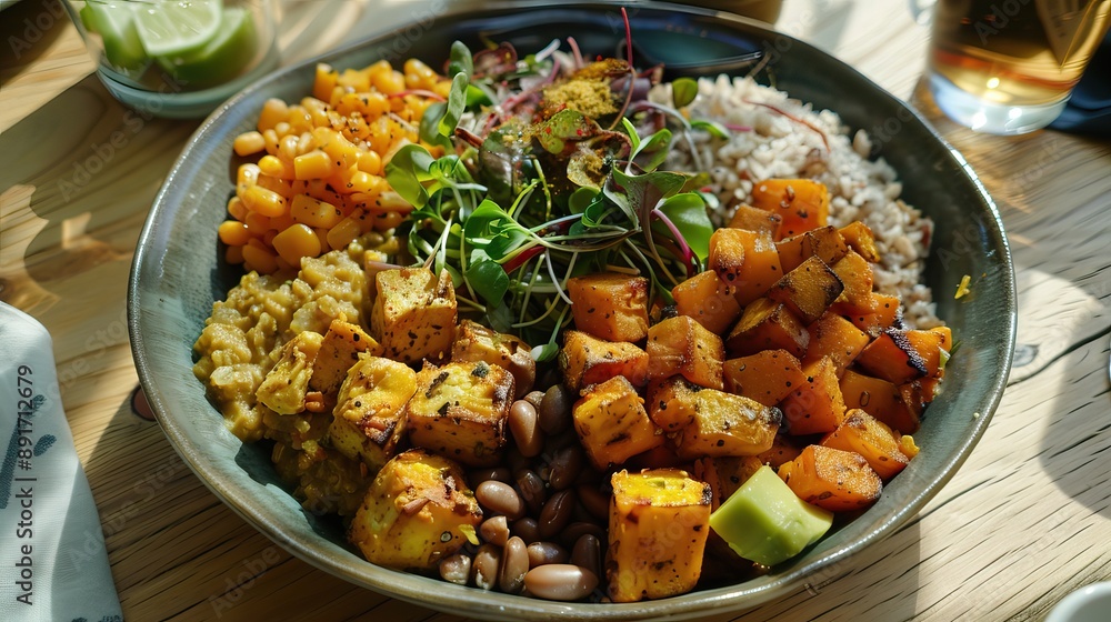 Vegetarian meal. Vegan food or dishes. Delicious and healthy vegetables meal. High quality AI generated image Vegetarian meal. Vegan food or dishes. Delicious and healthy vegetables meal. High quality AI generated image