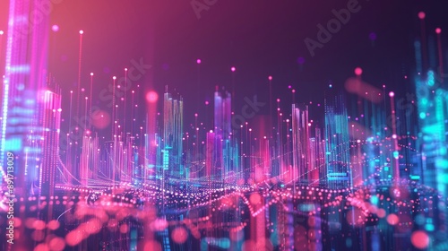 Smart city and abstract dot point connect with gradient line and aesthetic Intricate wave line design , big data connection technology concept  © Otseira