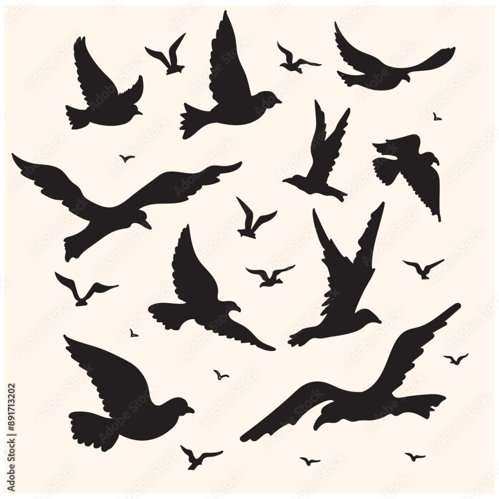 Seagulls vector silhouette set drawing With illustration style doodle and line art Seagulls vector silhouette set drawing With illustration style doodle and line art