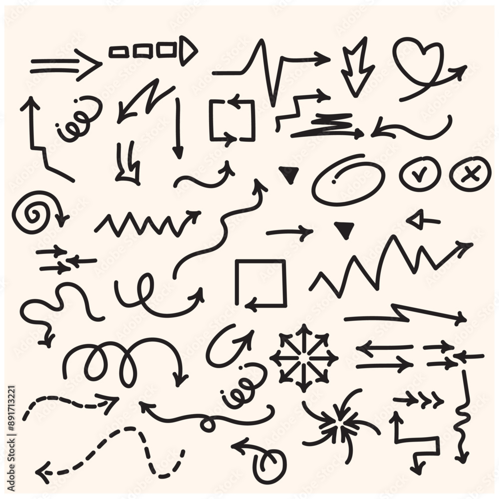 Set of cute pen line doodle element vector. Hand drawn doodle style collection of heart, arrows, scribble, star, speech bubble, words With illustration style doodle and line art Set of cute pen line doodle element vector. Hand drawn doodle style collection of heart, arrows, scribble, star, speech bubble, words With illustration style doodle and line art