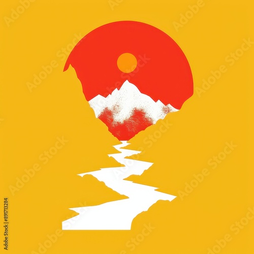 the logo for the company is a yellow background with a red sun photo