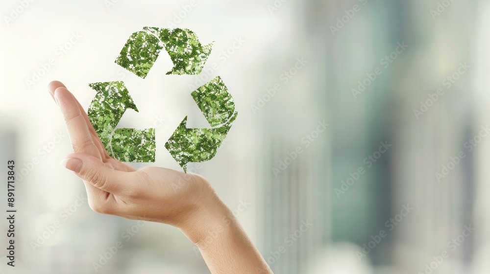 Hand Holding Green Recycling Symbol Hand Holding Green Recycling Symbol