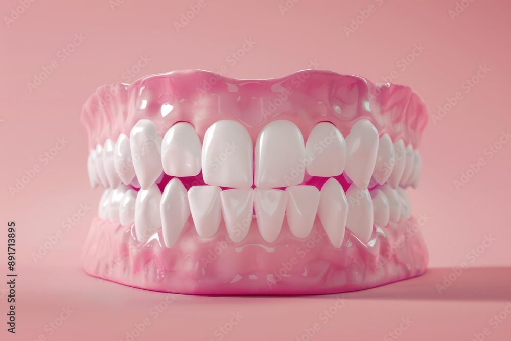 a pink tooth with white teeth on a pink background a pink tooth with white teeth on a pink background