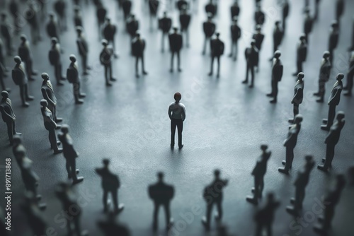 Wallpaper Mural Lone Man Standing Amidst Crowds in Dim Light: A Symbol of Leadership. Concept corporate world Torontodigital.ca