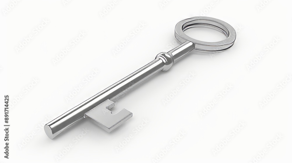 Silver key on white background concept for access, security, and privacy. Home appliances isolated on white. Photo realistic photo. Silver key on white background concept for access, security, and privacy. Home appliances isolated on white. Photo realistic photo.